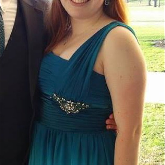 Cindy Blue Teal Ombré One Shoulder Flowy Formal Prom Dress - Picture 7 of 7